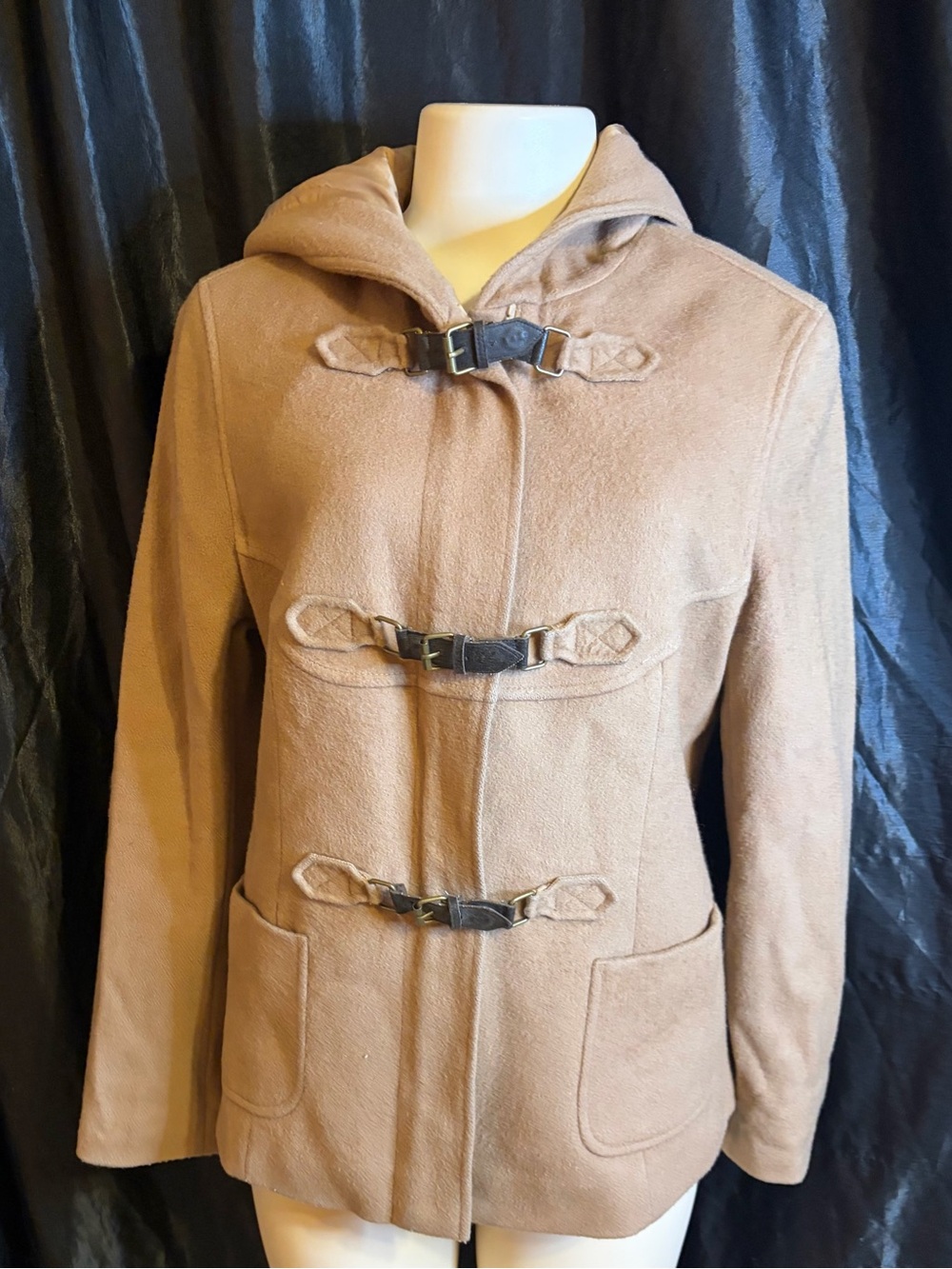 LOFT Camel Hooded Toggle Pea Coat